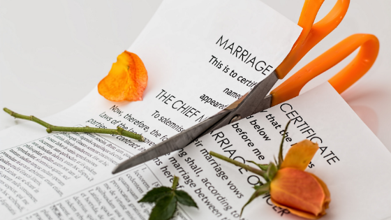 a marriage contract that is cut by a scissor